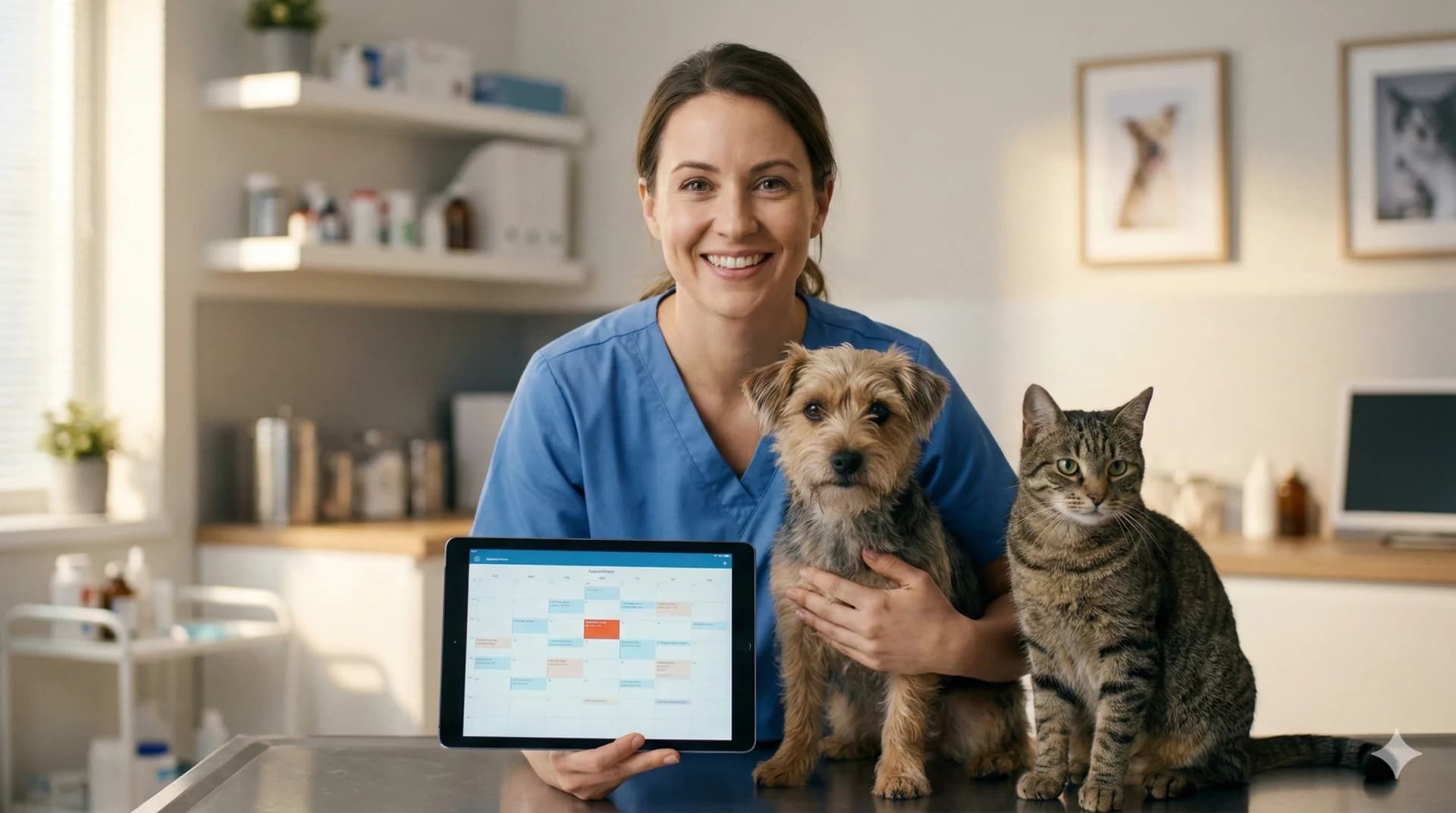 Veterinarian with digital appointment booking system in the practice