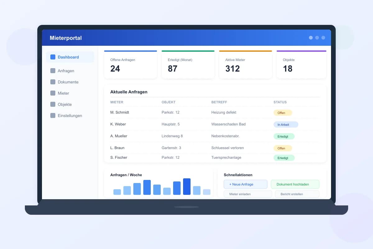 Digital tenant portal for property managers with maintenance requests and document management